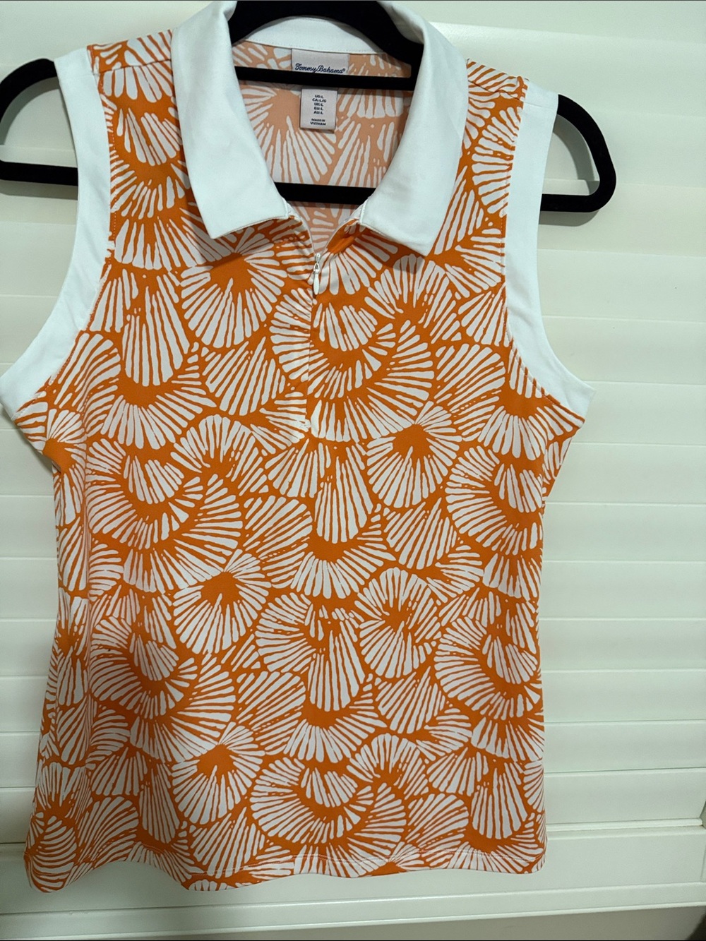 Tommy Bahama Women's Orange and White Sleeveless Polo Tank